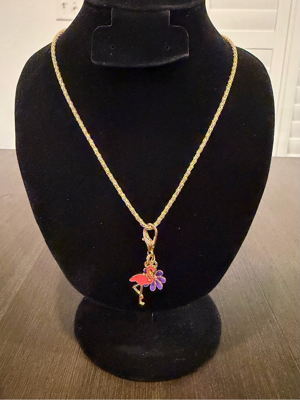 Betsey Johnson Flamingo & Purple Flower Gold-Tone Pendant Necklace